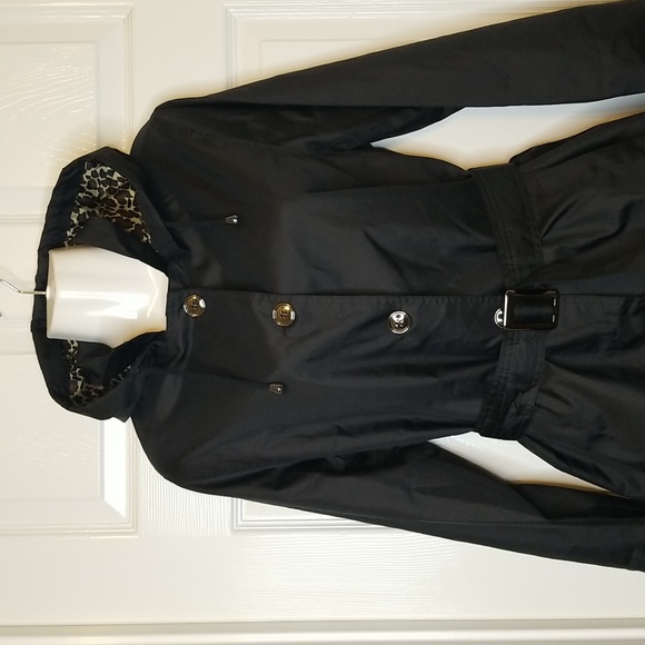 Capelli Womens Black With Leopard Print Lining Longsleeve Button Up Raincoat - Picture 3 of 16